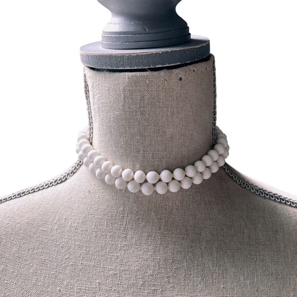 VTG 1950s Milk Glass Double Strand Choker Necklace Japan MCM Jewelry READ - Picture 1 of 16